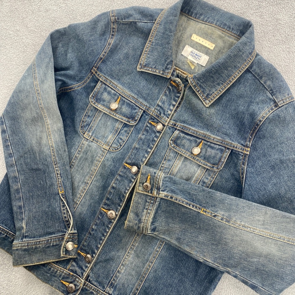 Vintage Jean Jacket Womens Large Blue Denim Trucker Old Navy Summer 2004 Y2K